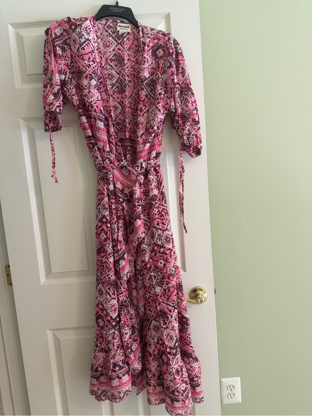 Darn Good Yarn Pink Printed Maxi Wrap Dress